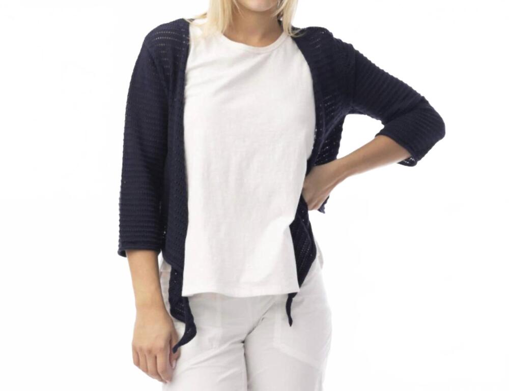NEW ORIENTIQUE knit essentials tie shrug in navy